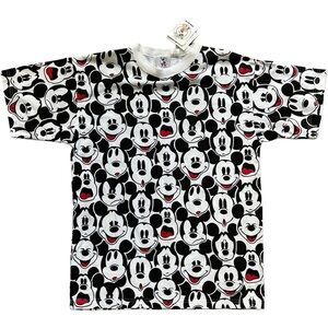 Disney Vintage 90s Mickey Mouse Black White Silk Screen Print T-Shirt NWT Large